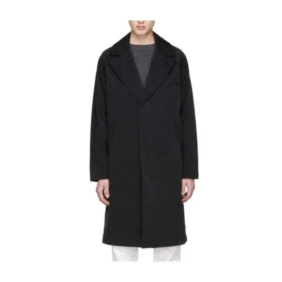 SATURDAYS NYC Men's Black Trench Coat Single Breasted Cotton/Nylon
